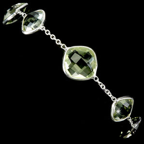 925 Sterling Silver Bracelet Cushion Green Amethyst 10mm Gemstone Jewelry 8in