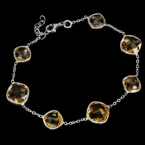 925 Sterling Silver Bracelet Cushion Citrine 10mm Natural Gemstone Jewelry 8in