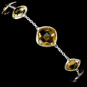 925 Sterling Silver Bracelet Cushion Citrine 10mm Natural Gemstone Jewelry 8in