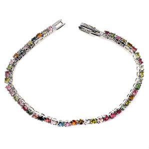 925 Sterling Silver Bracelet Round Tourmaline Natural Gemstone Jewelry 7inches