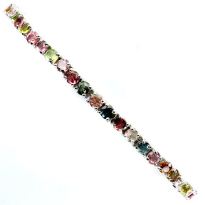 925 Sterling Silver Bracelet Round Tourmaline Natural Gemstone Jewelry 7inches