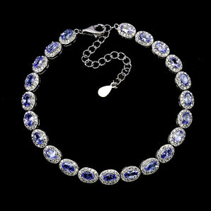 925 Sterling Silver Bracelet Oval Tanzanite 5x3mm Natural Gemstone Jewelry 9 Ins