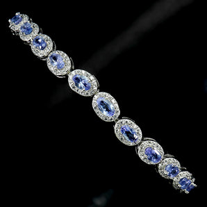 925 Sterling Silver Bracelet Oval Tanzanite 5x3mm Natural Gemstone Jewelry 9 Ins