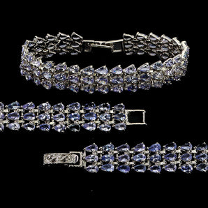 925 Sterling Silver Bracelet Pear Tanzanite 4x3mm Natural Gemstone Jewelry 7.5