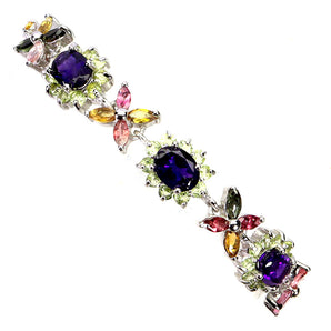 925 Sterling Silver Bracelet Oval Amethyst 8x6mm Tourmaline Gemstone Jewelry 7in