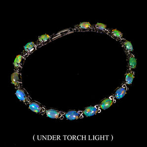 925 Sterling Silver Bracelet Oval Fire Opal 7x5mm Natural Gemstone Jewelry 7in