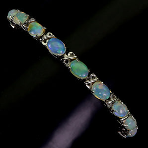 925 Sterling Silver Bracelet Oval Fire Opal 7x5mm Natural Gemstone Jewelry 7in