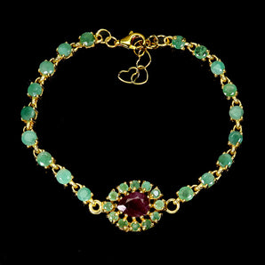 925 Sterling Silver Bracelet Pear Ruby 9x7mm Emerald Gemstone Jewelry 7inches
