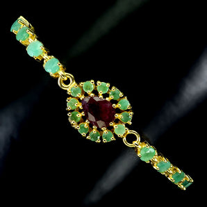 925 Sterling Silver Bracelet Pear Ruby 9x7mm Emerald Gemstone Jewelry 7inches