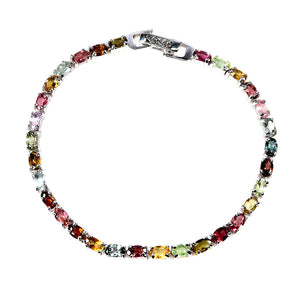 925 Sterling Silver Bracelet Oval Tourmaline 5x3mm Natural Gemstone Jewelry 7in