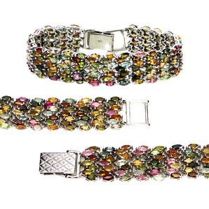 925 Sterling Silver Bracelet Marquise Tourmaline Natural Gemstone Jewelry 8in