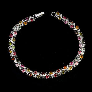 925 Sterling Silver Bracelet Round Tourmaline Natural Gemstone Jewelry 7.5inches