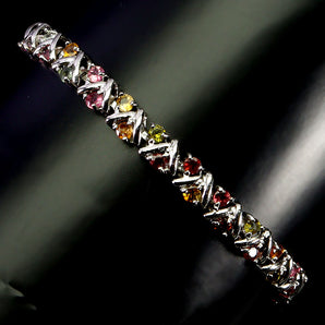 925 Sterling Silver Bracelet Round Tourmaline Natural Gemstone Jewelry 7.5inches
