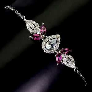 925 Sterling Silver Bracelet Pear Aquamarine 6x4mm Rhodolite Garnet Gemstone 7.5