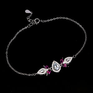 925 Sterling Silver Bracelet Pear Aquamarine 6x4mm Rhodolite Garnet Gemstone 7.5