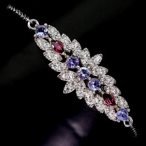 925 Sterling Silver Bracelet Marquise Rhodolite Garnet Tanzanite Gemstone 7in