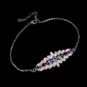925 Sterling Silver Bracelet Marquise Rhodolite Garnet Tanzanite Gemstone 7in