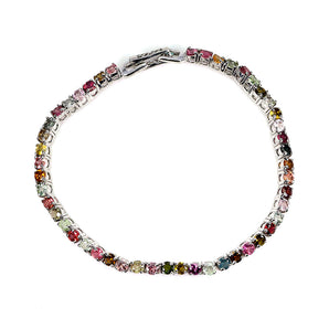 925 Sterling Silver Bracelet Round Tourmaline 3mm Natural Gemstone Jewelry 7.5