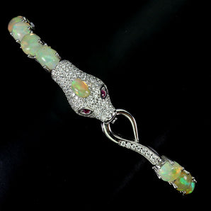 925 Sterling Silver Bracelet Oval Fire Opal 7x5mm Cobra Gemstone Jewelry 7inches