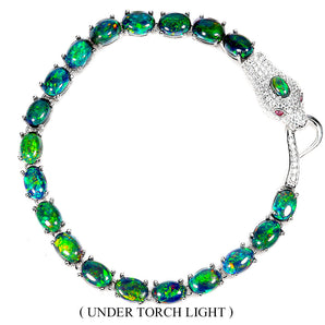 925 Sterling Silver Bracelet Oval Black Opal 6x4mm Cobra Gemstone Jewelry 7 Inch