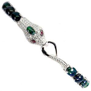 925 Sterling Silver Bracelet Oval Black Opal 6x4mm Cobra Gemstone Jewelry 7 Inch