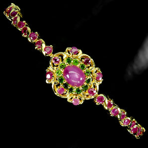 925 Sterling Silver Bracelet Oval Ruby 7x5mm Chrome Diopside Gemstone Jewelry 8