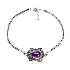 925 Sterling Silver Bracelet Pear Amethyst 12x8mm Gemstone Jewelry 8inches