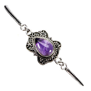 925 Sterling Silver Bracelet Pear Amethyst 12x8mm Gemstone Jewelry 8inches