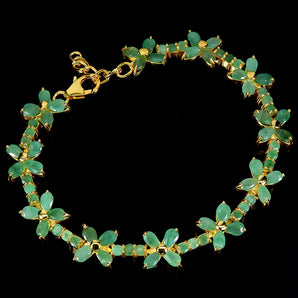 925 Sterling Silver Bracelet Pear Emerald 4x3mm Flower Gemstone Jewelry 7.5in