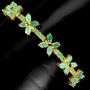 925 Sterling Silver Bracelet Pear Emerald 4x3mm Flower Gemstone Jewelry 7.5in