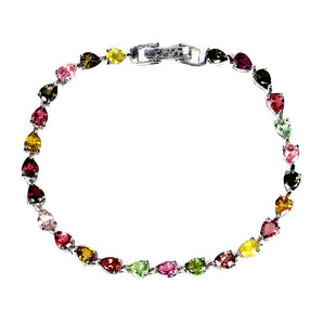 925 Sterling Silver Bracelet Pear Tourmaline 5x4mm Gemstone Jewelry 7.5inches