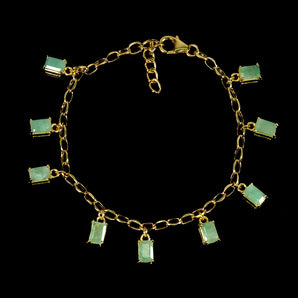 925 Sterling Silver Bracelet Octagon Emerald 6x4mm Gemstone Jewelry 7.5inches