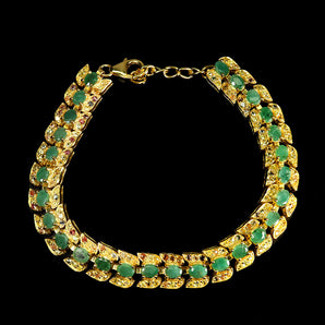 925 Sterling Silver Bracelet Oval Emerald 5x4mm Sapphire Gemstone Jewelry 7.5in