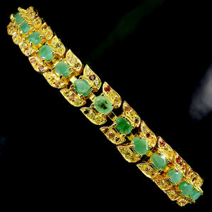 925 Sterling Silver Bracelet Oval Emerald 5x4mm Sapphire Gemstone Jewelry 7.5in
