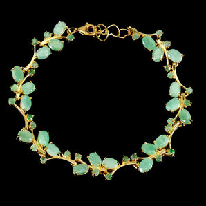925 Sterling Silver Bracelet Oval Emerald 6x4mm Natural Gemstone Jewelry 7.5in