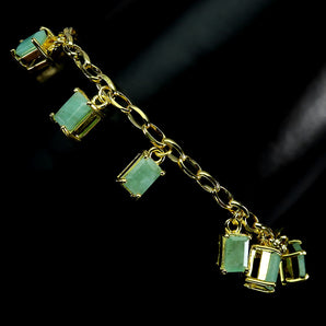 925 Sterling Silver Bracelet Octagon Emerald 6x4mm Gemstone Jewelry 7.5inches