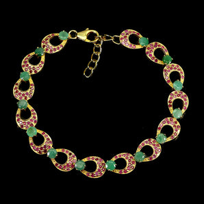 925 Sterling Silver Bracelet Round Emerald 4mm Ruby Gemstone Jewelry 8inches