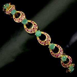 925 Sterling Silver Bracelet Round Emerald 4mm Ruby Gemstone Jewelry 8inches