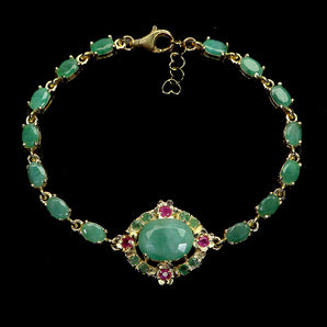 925 Sterling Silver Bracelet Oval Emerald 12x10mm Ruby Gemstone Jewelry 7.5in