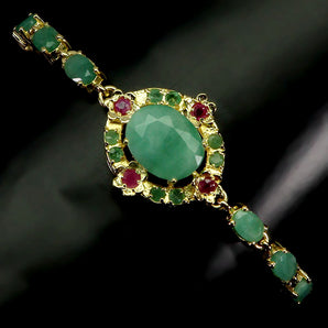 925 Sterling Silver Bracelet Oval Emerald 12x10mm Ruby Gemstone Jewelry 7.5in