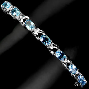 925 Sterling Silver Bracelet Oval Swiss Blue Topaz 6x4mm Gemstone Jewelry 7in