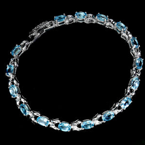 925 Sterling Silver Bracelet Oval Swiss Blue Topaz 6x4mm Gemstone Jewelry 7in