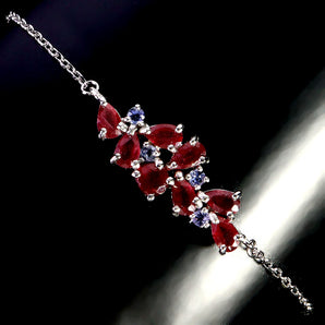 925 Sterling Silver Bracelet Pear Ruby 5x3mm Tanzanite Gemstone Jewelry 7.5in