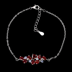 925 Sterling Silver Bracelet Pear Ruby 5x3mm Tanzanite Gemstone Jewelry 7.5in