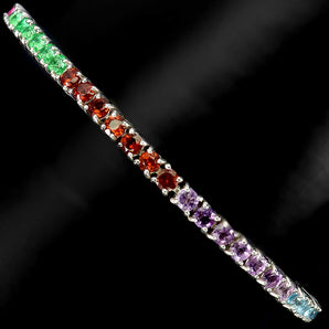 925 Sterling Silver Bracelet Round Rhodolite Amethyst Topaz Gemstone Jewelry 7