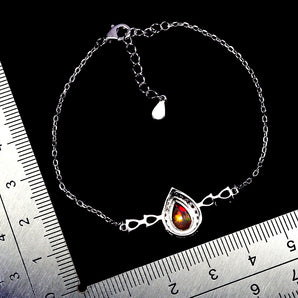 925 Sterling Silver Bracelet Pear Fire Opal 9x6mm Tourmaline Gemstone 7.5 Inches