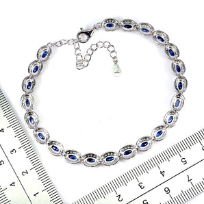 925 Sterling Silver Bracelet Oval Sapphire 5x3mm Natural Gemstone Jewelry 8 Inch