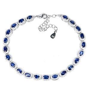 925 Sterling Silver Bracelet Oval Sapphire 5x3mm Natural Gemstone Jewelry 8 Inch