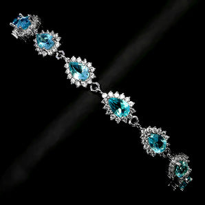 925 Sterling Silver Bracelet Pear Apatite 6x4mm Natural Gemstone Jewelry 7inches