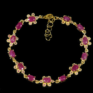 925 Sterling Silver Bracelet Oval Ruby 6x4mm Natural Gemstone Jewelry 7inches